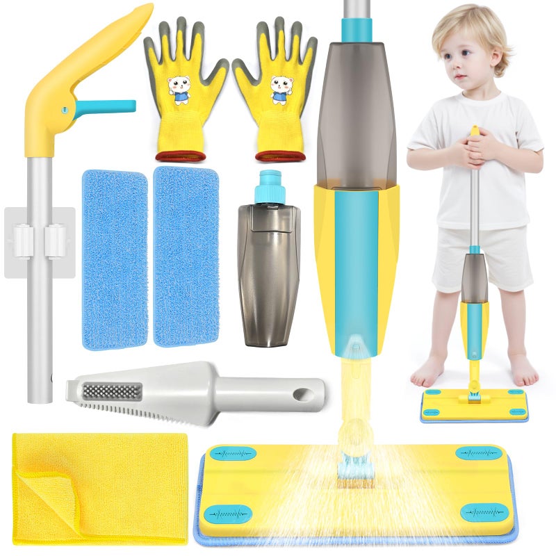 Elefama Spray Mop Kids Montessori Christmas Toy Set with Real Water Sprayer 2PCS Washable pads Squeeze Working Mini Size Kids Spray Mops Cleaning Toy Set That Really Work for Toddler 3-8 Floor Cleaning Dust - Image 1